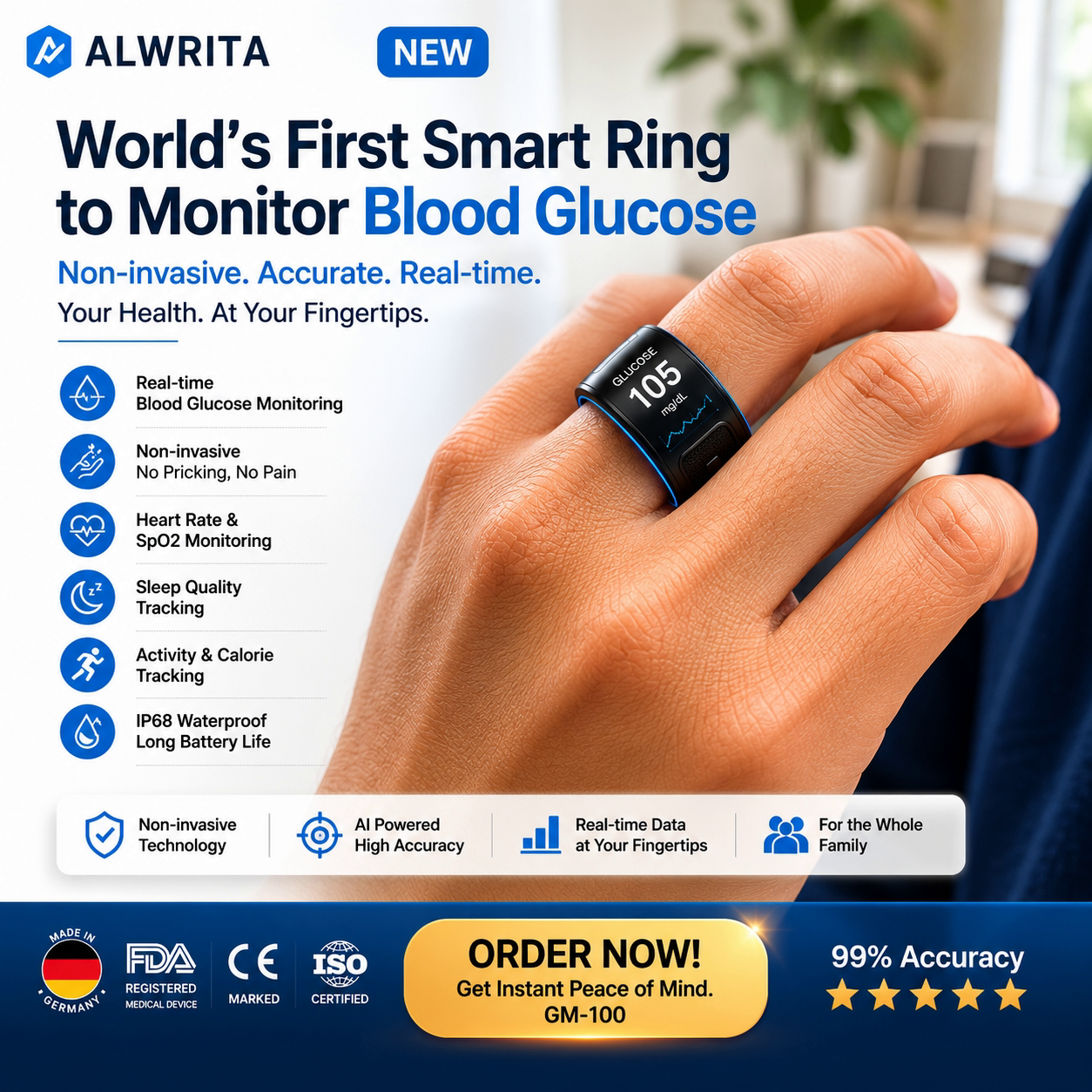 🎉 83% OFF Launch Offer🔥AuraNova™ G1 Non-Invasive Smart Ring（Mayo Clinic Recommended）